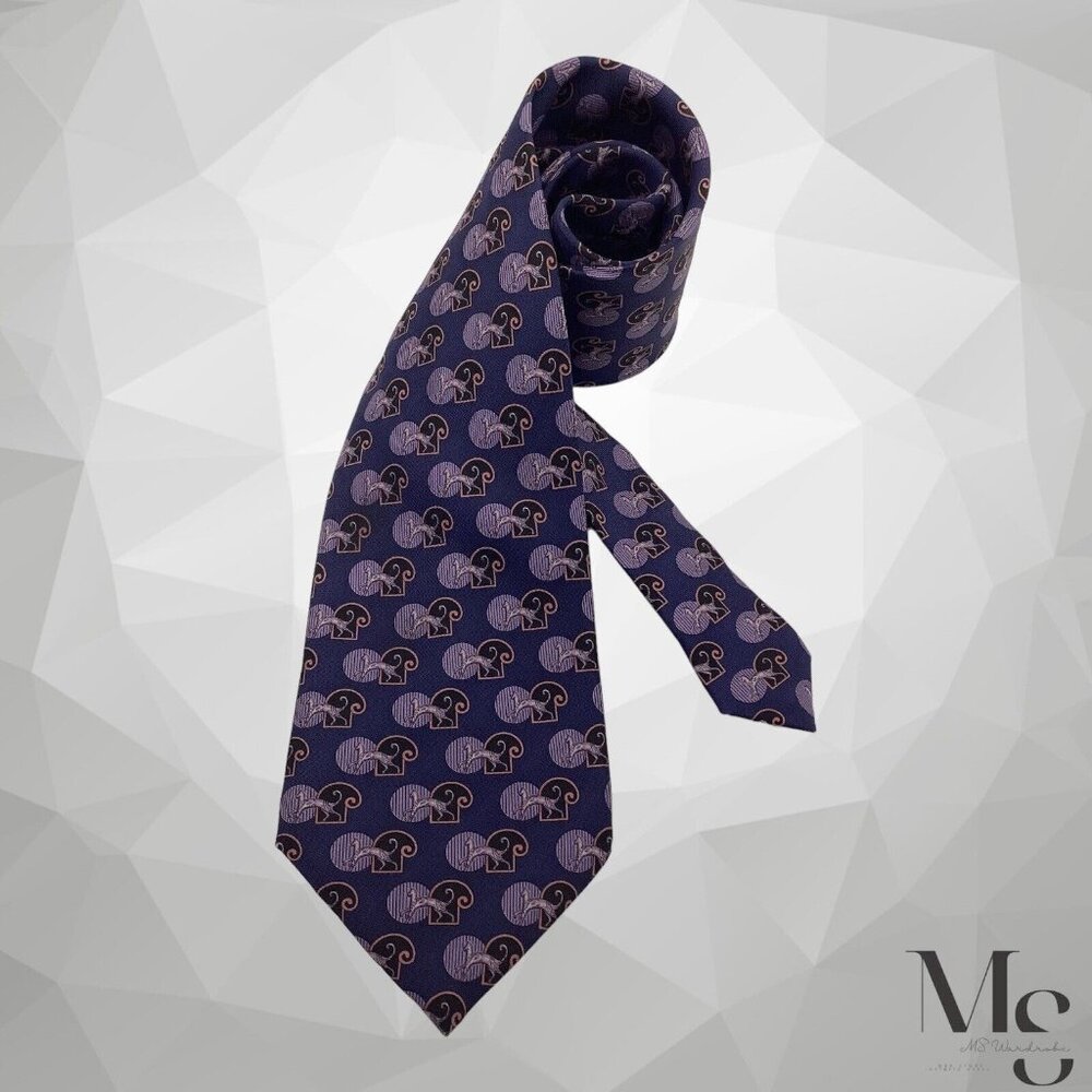 LANVIN PARIS XL Purple Pharaoh Cat Silk Tie Made In France W:4" EX COND